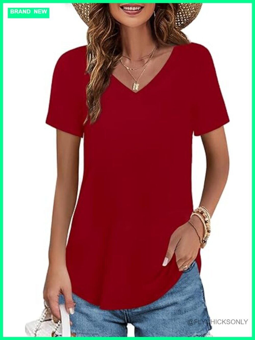 Womens V Neck Short Sleeve Cotton T-Shirts Summer Tops Tees